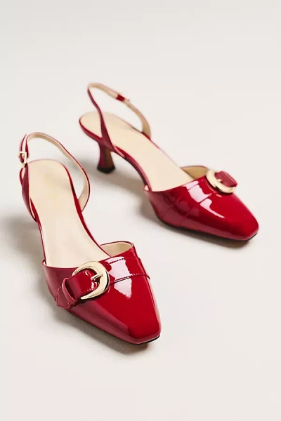 For Love & Lemons Marion Buckle Slingback Heels In Red