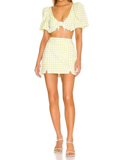 For Love & Lemons Maureen Mini Skirt In Green In Yellow
