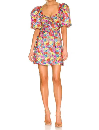 For Love & Lemons Merrill Puff Sleeve Mini Dress In Red In Multi