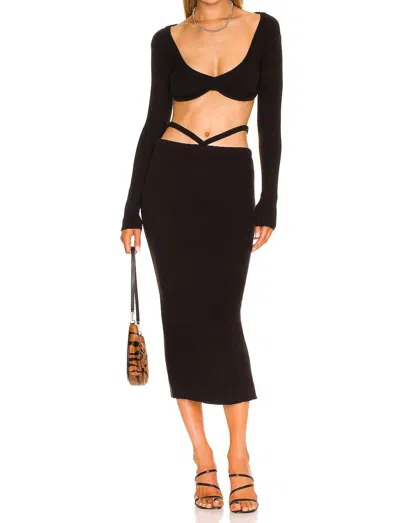 For Love & Lemons Mona Midi Skirt In Black