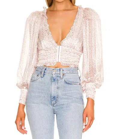 For Love & Lemons Natalie Crop Top In Ivory In Pink