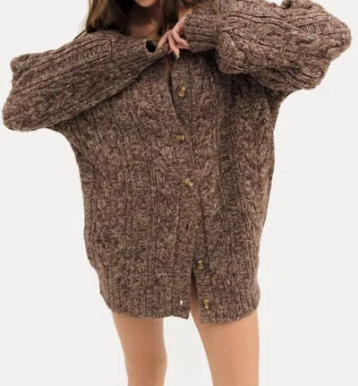 For Love & Lemons Nathalie Knit Oversized Cardigan In Brown