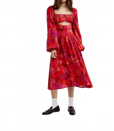 For Love & Lemons Nikki Midi Dress In Red In Neutral