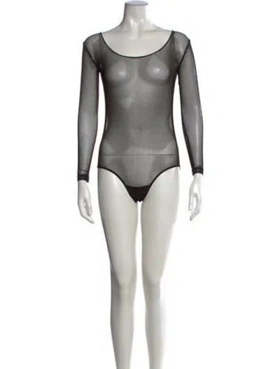Pre-owned For Love & Lemons Nylon Crew Neck Bodysuit In Black/metallic