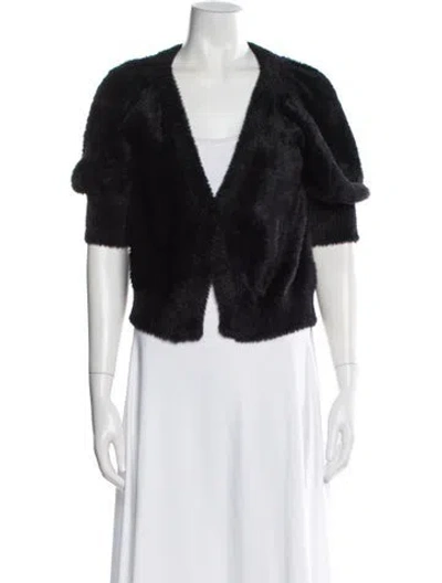 Pre-owned For Love & Lemons Nylon Plunge Neckline Sweater In Black