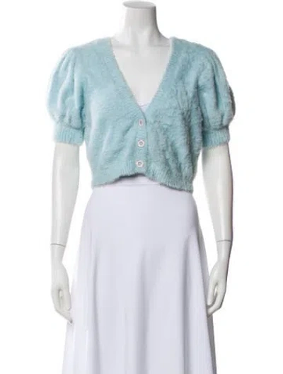 Pre-owned For Love & Lemons Nylon Plunge Neckline Sweater In Blue