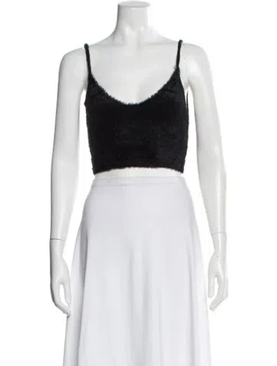 Pre-owned For Love & Lemons Nylon V-neck Crop Top In Black