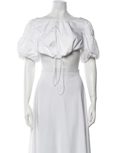 Pre-owned For Love & Lemons Off-the-shoulder Short Sleeve Crop Top In Neutral