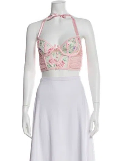 Pre-owned For Love & Lemons Paisley Print Halterneck Crop Top W/ Tags In White