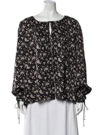 Pre-owned For Love & Lemons Paisley Print Scoop Neck Blouse In Black