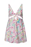 For Love & Lemons Palmer Retro-print Cutout Satin Mini Dress In White In Gray