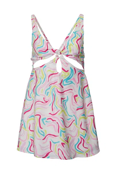FOR LOVE & LEMONS PALMER RETRO-PRINT CUTOUT SATIN MINI DRESS IN WHITE