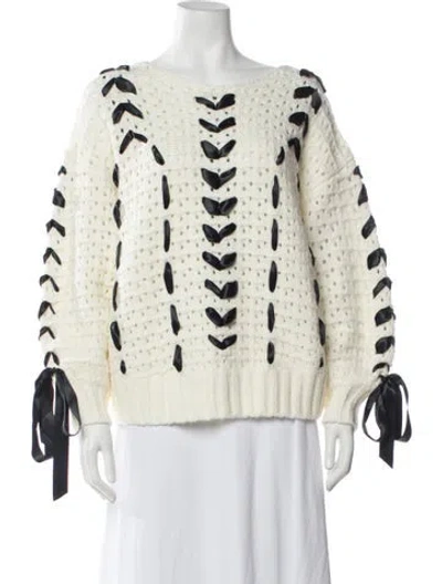 Pre-owned For Love & Lemons Patterned Bateau Neckline Sweater W/ Tags In Neutrals