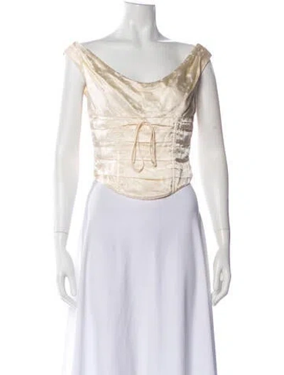 Pre-owned For Love & Lemons Patterned Cowl Neck Top In White