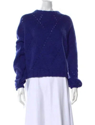 Pre-owned For Love & Lemons Patterned Crew Neck Sweater In Blue