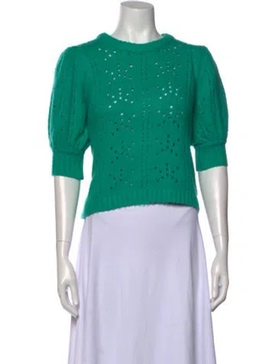 Pre-owned For Love & Lemons Patterned Crew Neck Sweater In Green