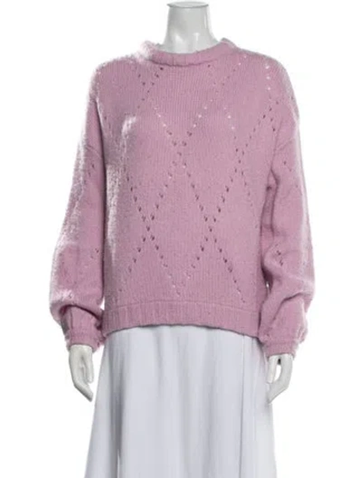 Pre-owned For Love & Lemons Patterned Crew Neck Sweater In Purple