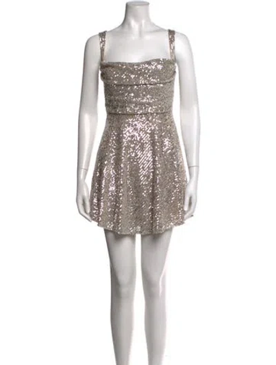 Pre-owned For Love & Lemons Patterned Mini Dress In Metallic/neutrals/silver