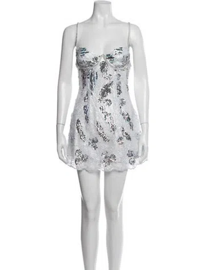 Pre-owned For Love & Lemons Patterned Mini Dress In Silver