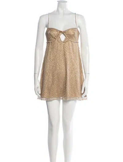 Pre-owned For Love & Lemons Patterned Mini Dress W/ Tags In Metallic/neutrals/silver