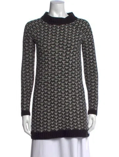 Pre-owned For Love & Lemons Patterned Mock Neck Sweater In Black