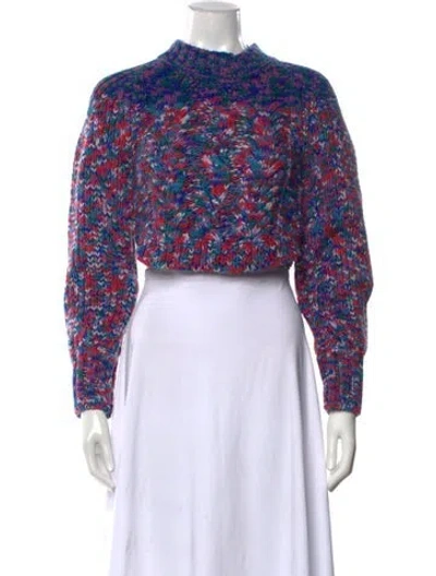 Pre-owned For Love & Lemons Patterned Mock Neck Sweater In Blue