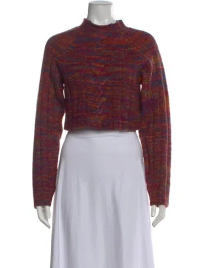 Pre-owned For Love & Lemons Patterned Mock Neck Sweater In Burgundy