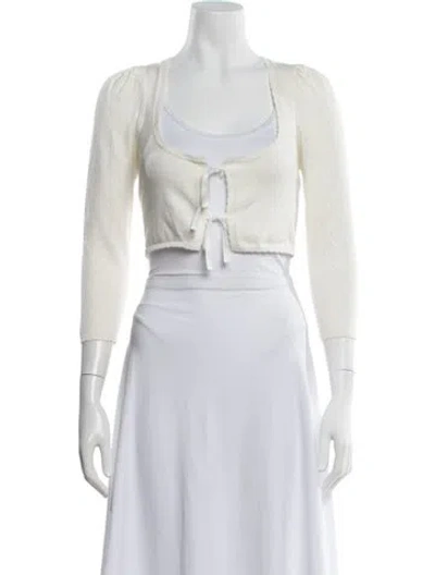 Pre-owned For Love & Lemons Patterned Open Front Sweater In White