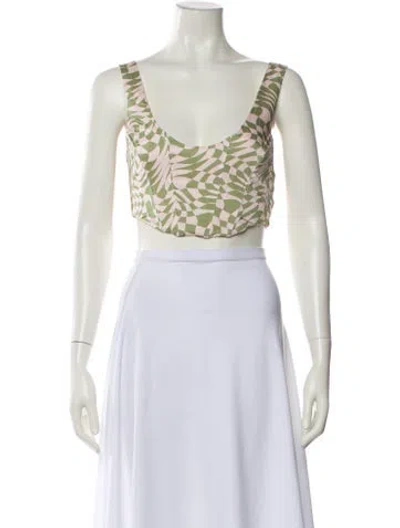 Pre-owned For Love & Lemons Patterned Scoop Neck Crop Top W/ Tags In White