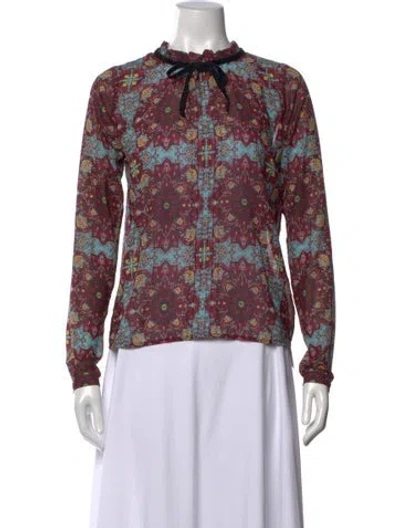 Pre-owned For Love & Lemons Patterned Tie Neck Blouse In Multi
