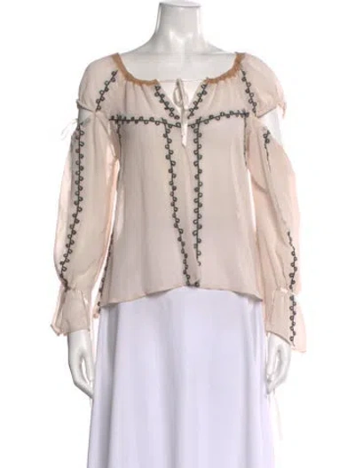 Pre-owned For Love & Lemons Patterned Tie Neck Blouse W/ Tags In Neutral