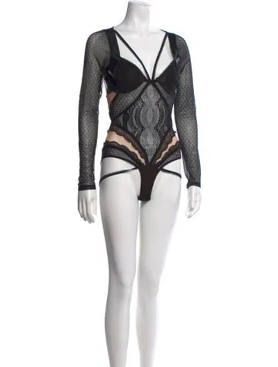 Pre-owned For Love & Lemons Patterned V-neck Bodysuit In Multi