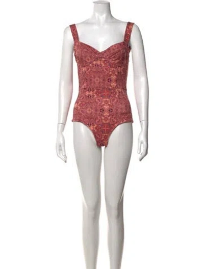 Pre-owned For Love & Lemons Patterned V-neck Bodysuit In Purple