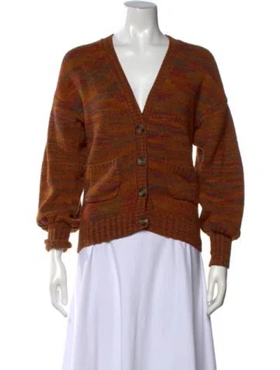 Pre-owned For Love & Lemons Patterned V-neck Sweater In Brown