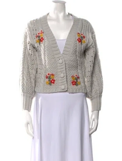 Pre-owned For Love & Lemons Patterned V-neck Sweater In Gray