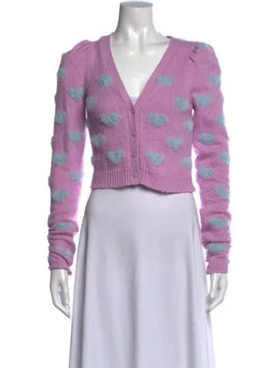 Pre-owned For Love & Lemons Patterned V-neck Sweater In Purple