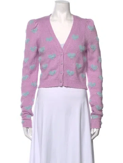 Pre-owned For Love & Lemons Patterned V-neck Sweater In Purple