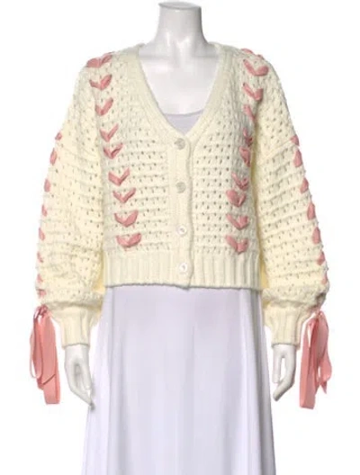 Pre-owned For Love & Lemons Patterned V-neck Top In White