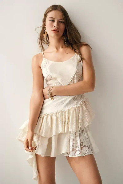 For Love & Lemons Paulina Patchwork Mini Dress In White