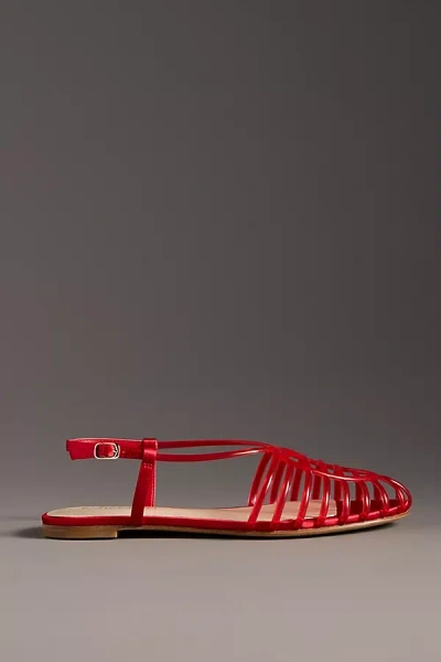 For Love & Lemons Penny Strappy Flats In Red