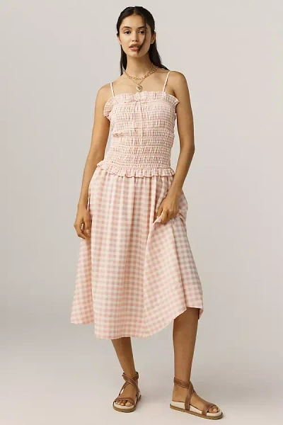 For Love & Lemons Petal Smocked Midi Dress In Pink