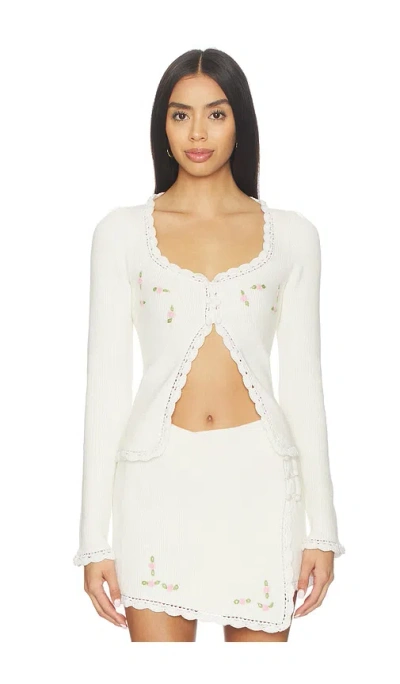 For Love & Lemons Pheobe Knit Top In Cream & White