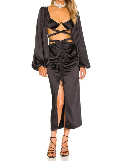 For Love & Lemons Pia Midi Skirt In Black