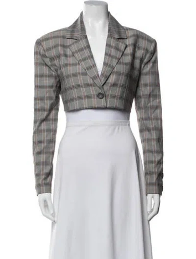 Pre-owned For Love & Lemons Plaid Print Blazer In White