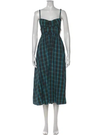 Pre-owned For Love & Lemons Plaid Print Long Dress In Blue