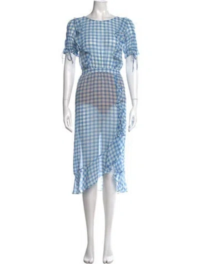Pre-owned For Love & Lemons Plaid Print Midi Length Dress In Blue