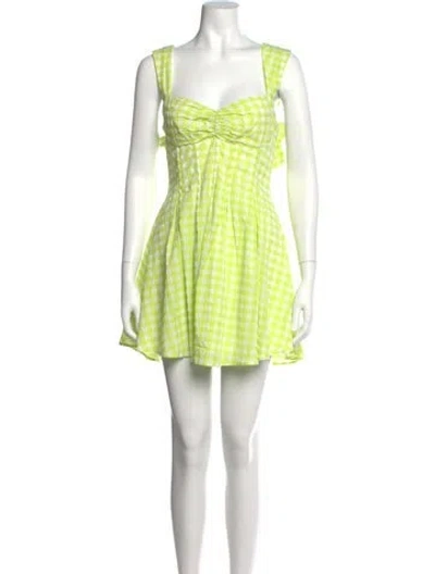 Pre-owned For Love & Lemons Plaid Print Mini Dress In Green
