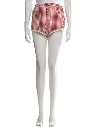 Pre-owned For Love & Lemons Plaid Print Mini Shorts In Red