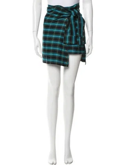 Pre-owned For Love & Lemons Plaid Print Mini Skirt In Blue