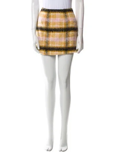 Pre-owned For Love & Lemons Plaid Print Mini Skirt W/ Tags In Yellow